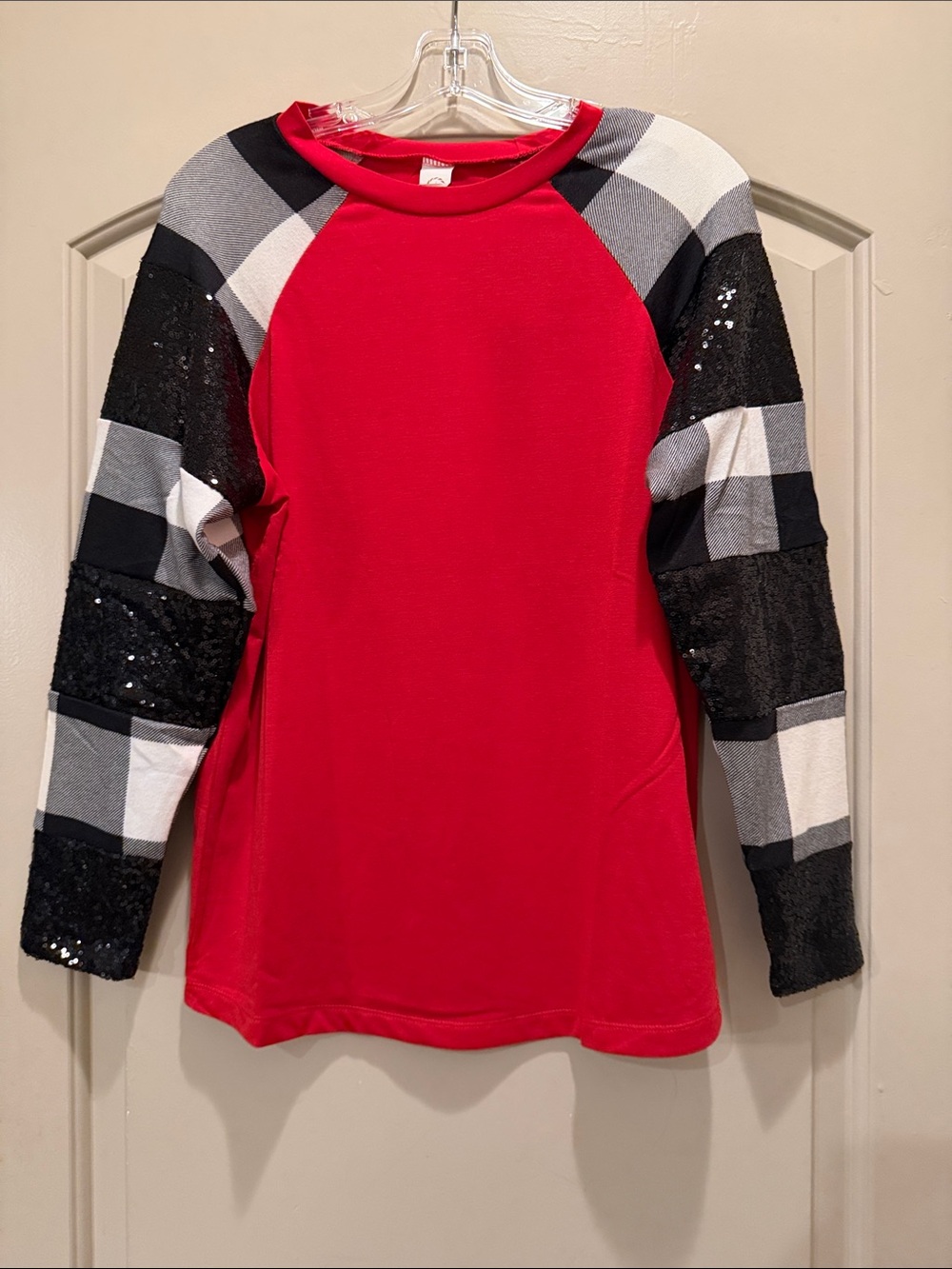 Ladies Red & Black Sequin Shirt